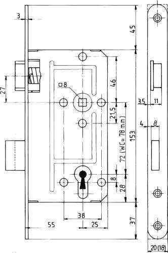 Korr.Schloss Nr.114 1/2 Falz PZ Rund M.Wechsel 18mm O.Blech Rechts 4 Korr.Schloss Nr.114 1/2 Falz PZ Rund M.Wechsel 18mm O.Blech Rechts – Bild 2